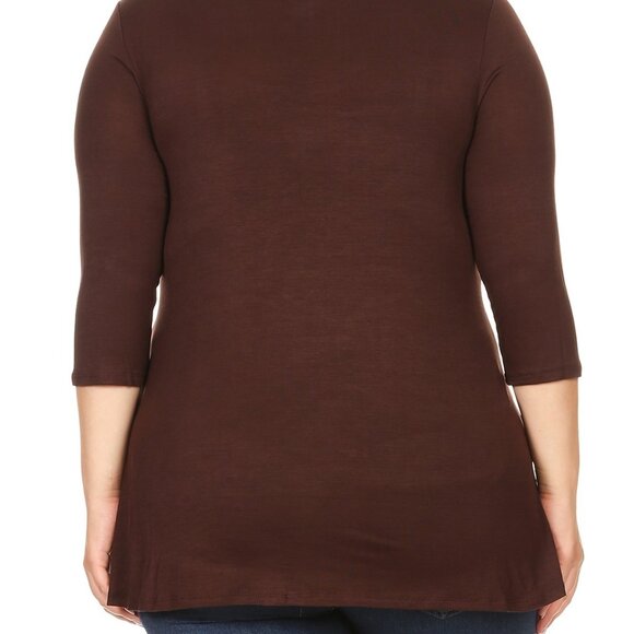 Women Plus Size Solid Button Asymmetric Knit Top Tee Blouse Shirt Brown 1X-3X - Picture 5 of 7